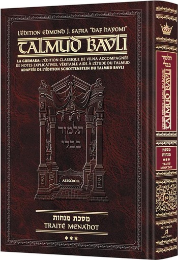 [9781422645437] Menahot – Volume 3 (72b–112a) | Édition française du Talmud | Format Daf Yomi